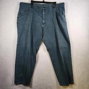 Vintage LL Bean Blue/Green Denim Jeans Size 46x30 Distressed‎ Marks